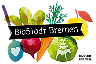 Zeichnung verschiedener Obst und Gemüse und BioStadt Bremen Logo